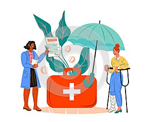 Accident health insurance policy, flat vector illustration isolated.