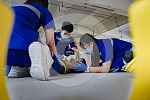 Accident in industrial work with first aid