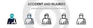 Accident and injuries icon in filled, thin line, outline and stroke style. Vector illustration of two colored and black accident