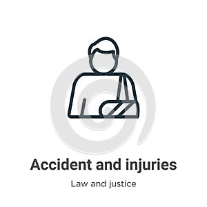 Accident and injuries outline vector icon. Thin line black accident and injuries icon, flat vector simple element illustration