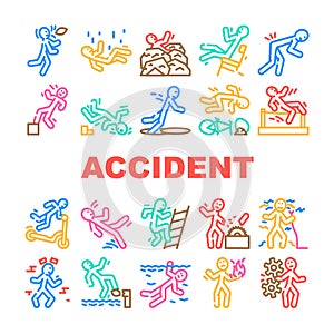 accident injury man person icons set vector
