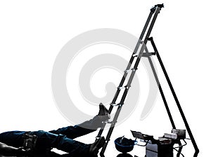 Accident manual worker man falling from ladder silhouette