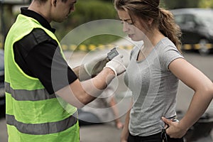 Accident perpetrator during breathalyzer test