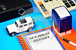 Accident report-a text label in the folder office of the Registrar. photo
