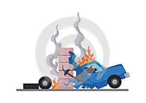 Accident on road car damaged. Road accident icon. Car crash symbol. Damaged vehicle insurance. Damaged auto. Not