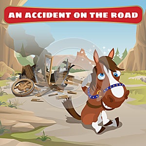 Accident on the road and contused horse
