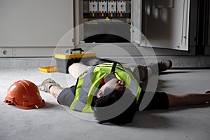 Accident in work of electrician people or Maintenance worker