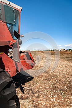 Accidental and burned tractor for grain processing