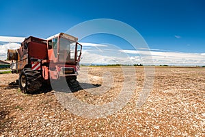 Accidental and burned tractor for grain processing