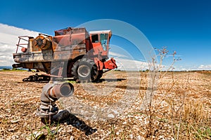 Accidental and burned tractor for grain processing