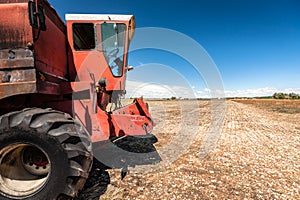 Accidental and burned tractor for grain processing