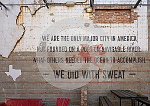 Accolade for the City of Dallas in the beer garden of Dot`s Hop House & Cocktail Court in Deep Ellum, Texas.