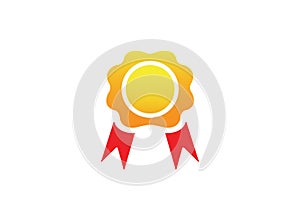 Accolades medallion with ribbon award logo design illustration on white background