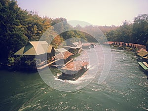 Accommodation houseboat on the River Kwai at Sai Yok National Park.