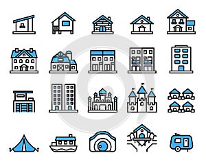 Accommodation icon set.Vector thin line style