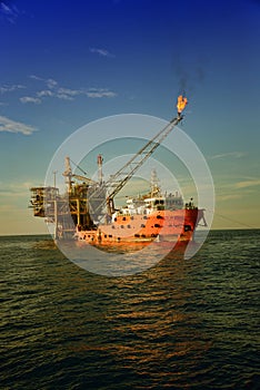 Accommodation work boat attach to oil platform at sea