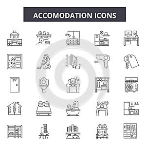 Accomodation line icons. Editable stroke signs. Concept icons: travel, holiday, vacation, hotel, room etc. Accomodation photo