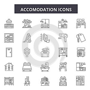 Accomodation line icons. Editable stroke signs. Concept icons: travel, holiday, vacation, hotel, room etc. Accomodation