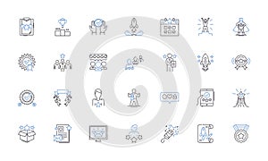 Accomplished line icons collection. Successful, Achieved, Proficient, Skilled, Competent, Capable, Experienced vector