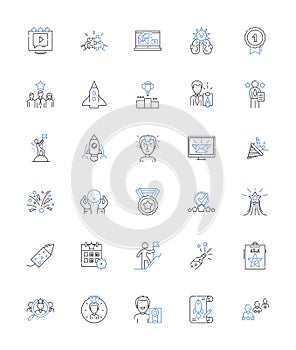 Accomplished pros line icons collection. Adept, Skilled, Competent, Proficient, Experienced, Capable, Accomplished