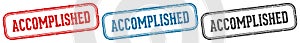 accomplished stamp. accomplished rectangular stamp set isolated on white background