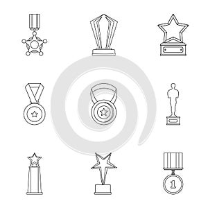 Accomplishment icons set, outline style