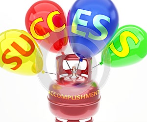 Accomplishment and success - pictured as word Accomplishment on a fuel tank and balloons, to symbolize that Accomplishment achieve