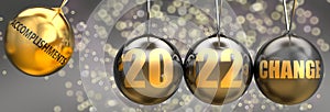 Accomplishments as a driving force of a change in the new year 2022 - pictured as a swinging sphere with phrase Accomplishments