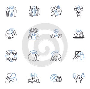 Accord Deliberation line icons collection. Consensus, Dialogue, Negotiation, Debate, Compromise, Harmony, Mediation