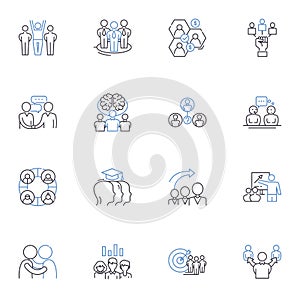 Accord Deliberation line icons collection. Consensus, Dialogue, Negotiation, Debate, Compromise, Harmony, Mediation photo