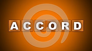 Accord Text Title - Square Wooden Concept - Orange Background - 3D Illustration