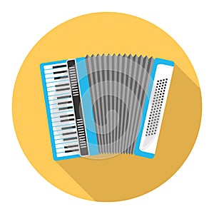 Accordion, accordion icon isolated on yellow background with shadow. Vector illustration.