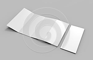 Accordion fold vertical brochure, eight page leaflet or brochure mockup, concertina fold. blank white 3d render illustration.