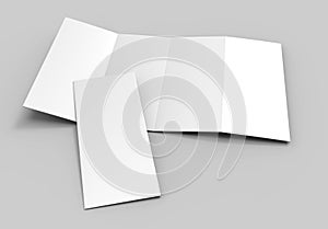 Accordion fold vertical brochure, eight page leaflet or brochure mockup, concertina fold. blank white 3d render illustration. photo