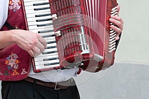an accordion player in the street photo