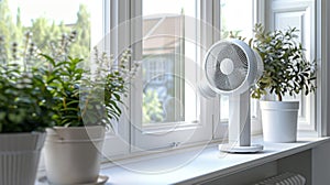 The accordionlike expanders on either side of the fan allowing it to fit in windows of various sizes
