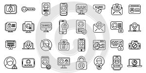 Account blocking icons set outline vector. Ban delete