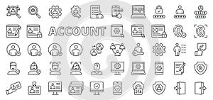 Account icons in line design. User, login, password, username, social, verification, sign up, sign in, registration