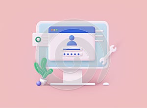 Account login and password form on computer. 3D Vector Illustrations