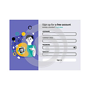 Account login and password form page on screen. Login page. sign up web forms with the detailed description. Pop up with buttons