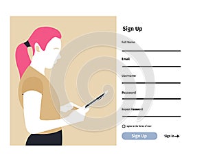Account login and password form page on screen. Login page. sign up web forms with the detailed description. Pop up with buttons