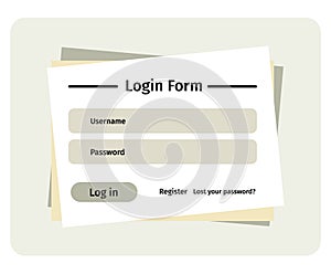 Account login and password form page on screen. Login page. sign up web forms with the detailed description. Pop up with buttons