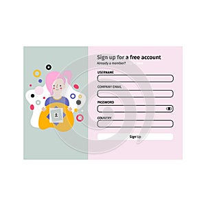 Account login and password form page on screen. Login page. sign up web forms with the detailed description. Pop up with buttons
