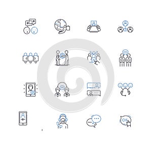 Account satisfaction line icons collection. Fulfillment, Gratification, Contentment, Happiness, Joy, Pleasure, Delight