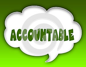 ACCOUNTABLE message on speech cloud graphic. Green background.