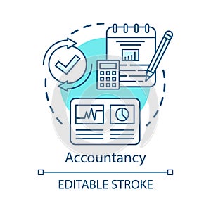 Accountancy concept icon. Budgeting and finance planning. Keeping financial records. Performing audits. Bookkeeping idea