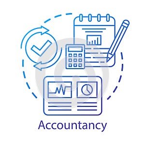 Accountancy concept icon. Budgeting and finance planning. Keeping financial records. Performing audits. Bookkeeping idea