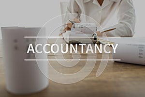 Accountancy text over accountant or financial adviser