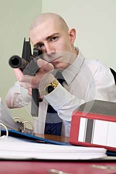 Accountant armed with a rifle