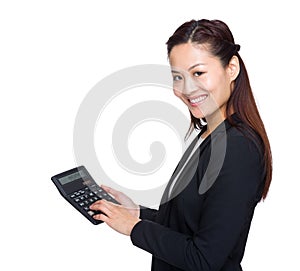 Accountant business woman touch on calculator